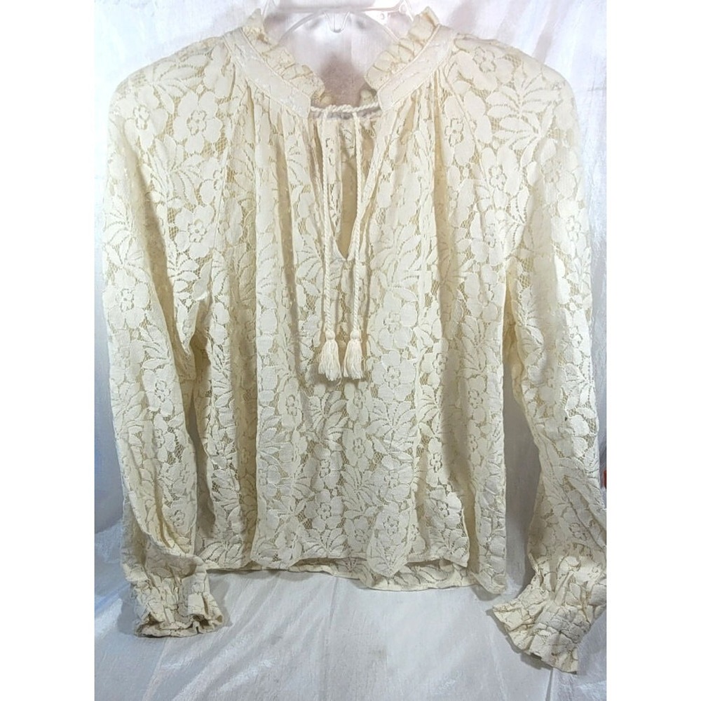 Moussy Women's Long Sleeve‎ Sheer Crochet Lace Blouse - Ivory - One Size
